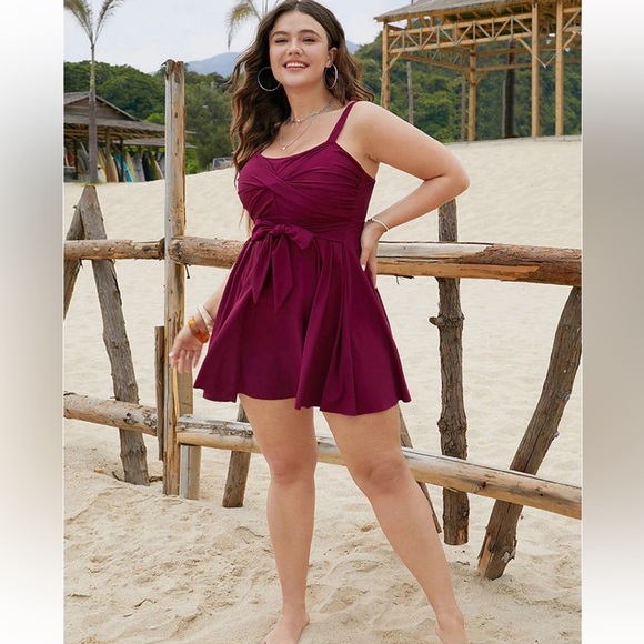 BloomChic Bowknot Crossover Pleated Detail Swim Dress us12 - Picture 7 of 8